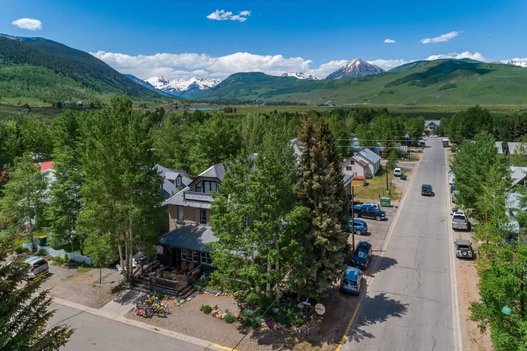 Elk Mountain Lodge and the Elk Mountains above Crested Butte, Colorado